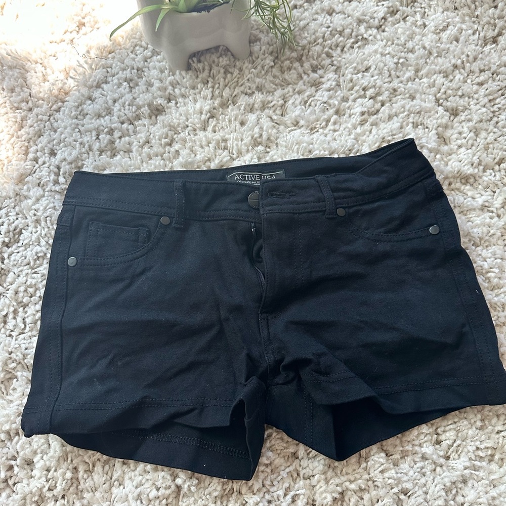 Active USA Casual simple preppy womens simple summer black stretchy shor…